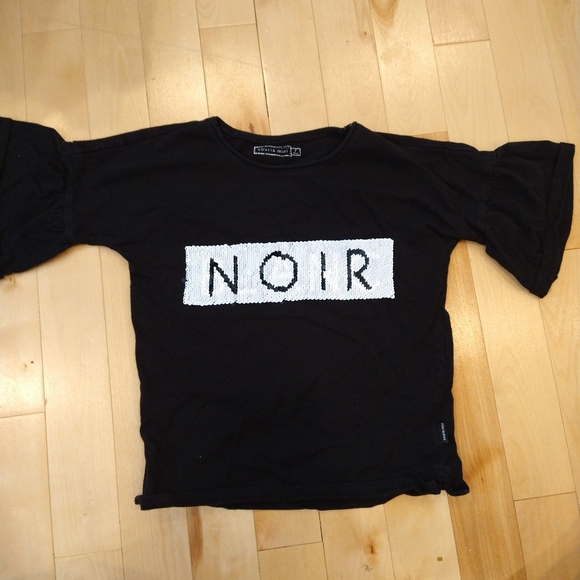 7 y.o. Souris Mini noir Blanc sequin t shirt bell sleeves - Picture 3 of 6